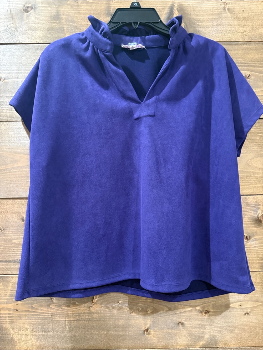 THML Deep Purple Suede-Like Short-Sleeve V-Neck Tunic